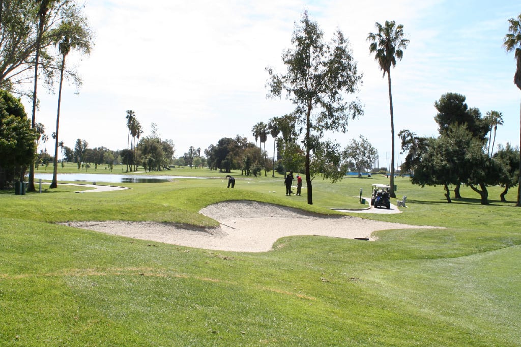 Golfers Playing on the Ground and a Golf Car Roaming Around